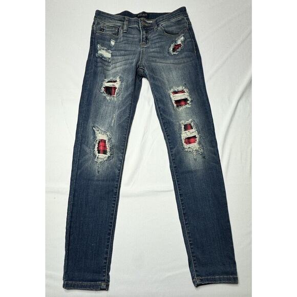 Judy Blue Women's Red Bandana Skinny Fit Stretch Blue Jeans - Size 7 (28x28) - Picture 1 of 8